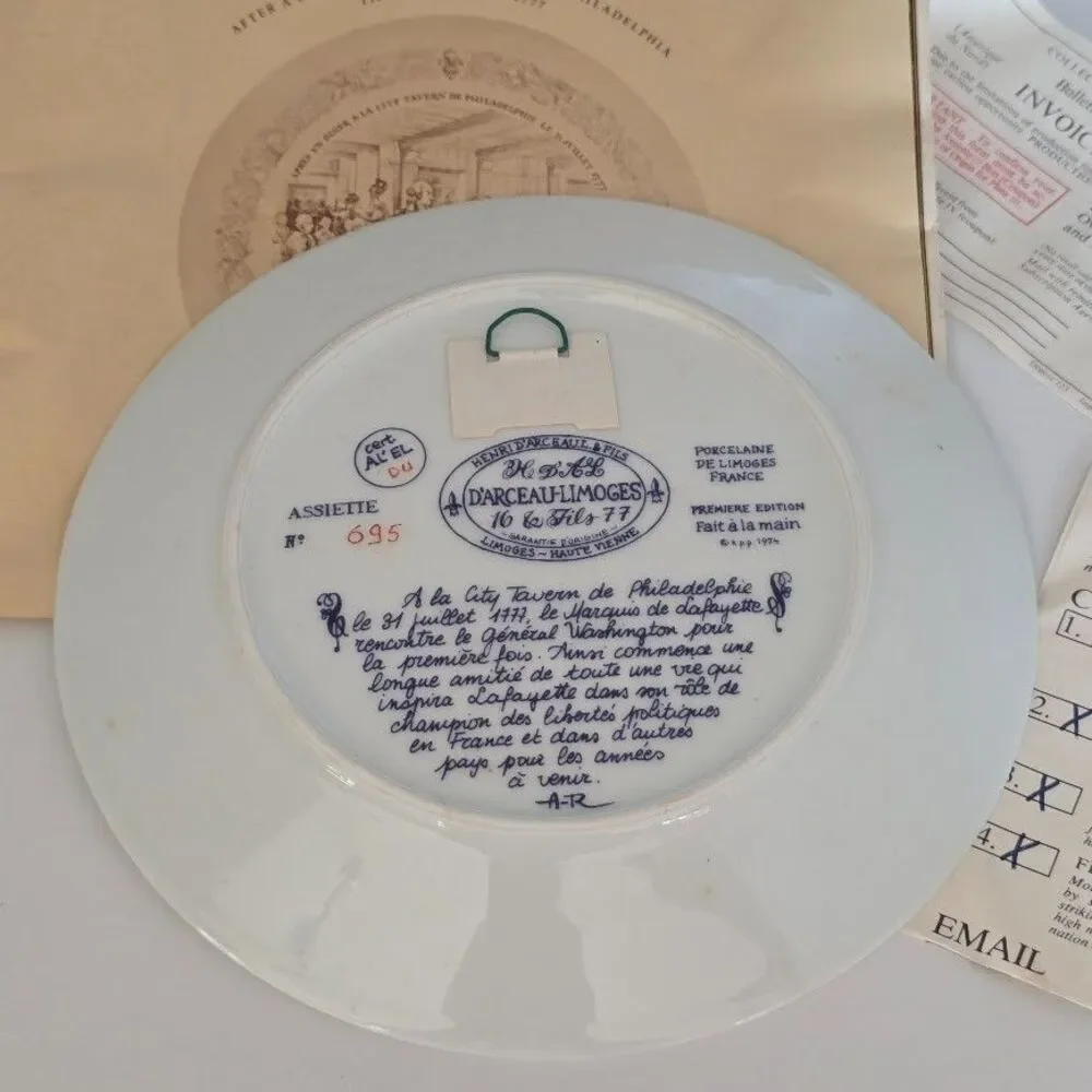 VTG Lafayette Legacy Plate III (NBR 695 IN Collection 1973) w/Paperwork w/Certs